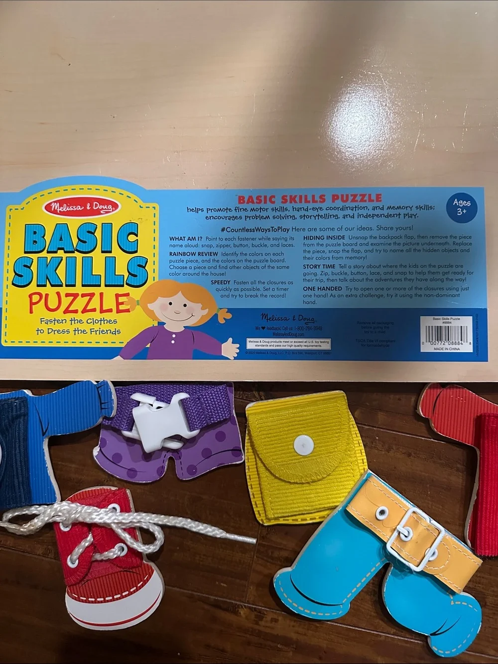 Melissa & Doug Basic Skills Puzzle 8884 Zip Buckle Button Lace Complete wood